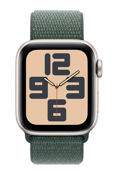 Apple Watch SE (2024) GPS 40mm Aluminum Case with Starlight/Lake Green Sport Loop (MXEH3)