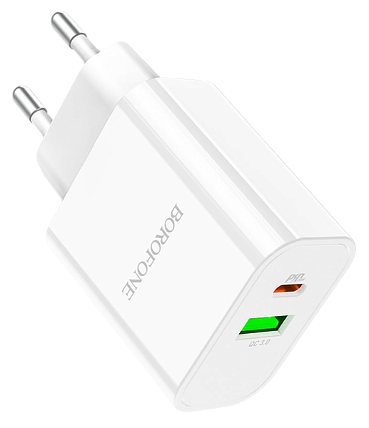 Сетевое зарядное устройство BOROFONE BA55A Crown Speed 1xUSB QC3.0, 3A, 1хUSB-C PD, 20W (белый)