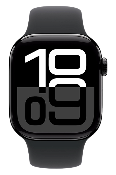 Apple Watch Series 10 GPS 46mm Aluminium Case with Jet Black/Black Sport Band M/L (MWWQ3)