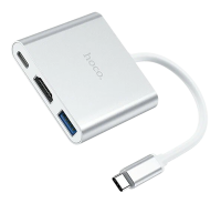Переходник хаб Hoco HB14 Easy use Type-C adapter (Type-C to USB3.0+HDMI+PD) серебро