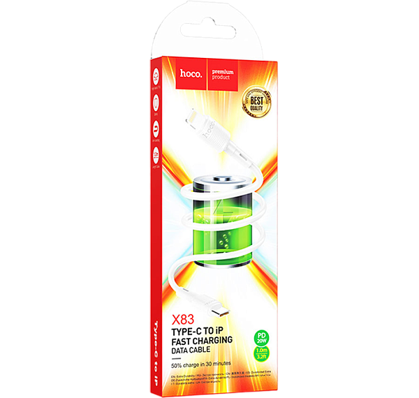 Кабель USB-C to Lightning HOCO X83 PD 20W, 1m белый