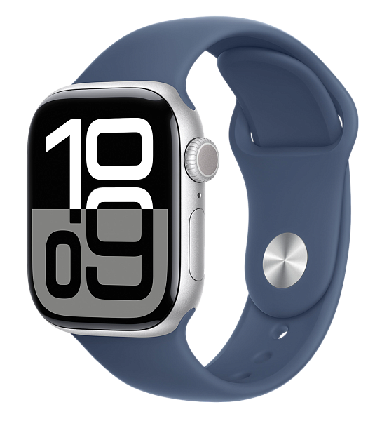 Apple Watch Series 10 GPS 42mm Aluminium Case with Silver/Denim Sport Band S/M (MWWA3)