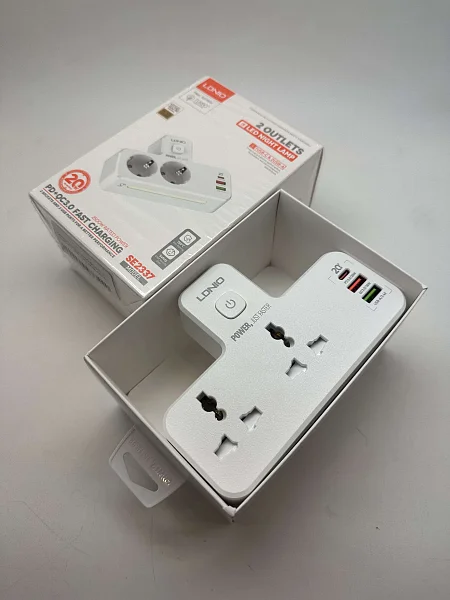 Сетевой фильтр LDNIO SC2311, 2 розетки, 2 USB, 1 PD White