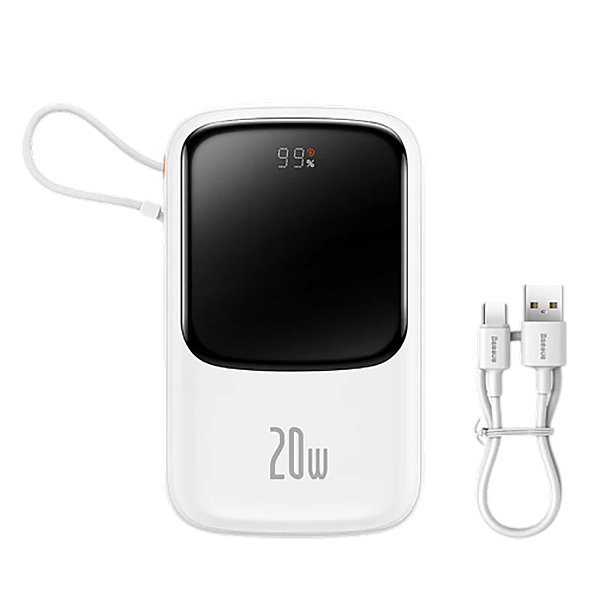 Внешний аккумулятор Baseus Qpow PRO, 10000mAh, 3A, 20 Вт встроенный Lightning + кабель Type-C
