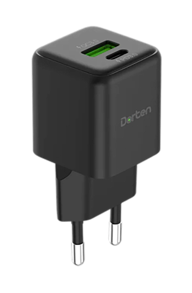 Сетевое зарядное устройство Dorten 2-Port USB Smart ID 25W Gan Wall Quick Charger Black