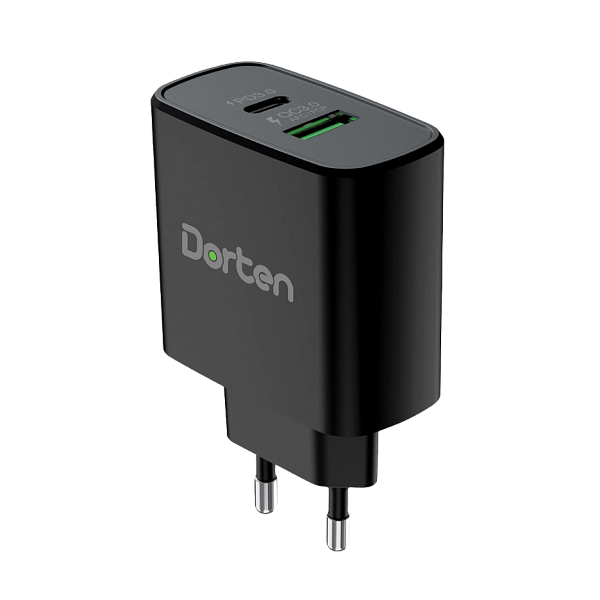 Сетевое зарядное устройство Dorten 2-Port USB 20W Wall Quick Charger PD3.0+QC3.0 Black