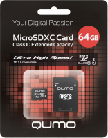 MicroSDXC 64GB QUMO Сlass 10 с адаптером SD UHS-1 3.0
