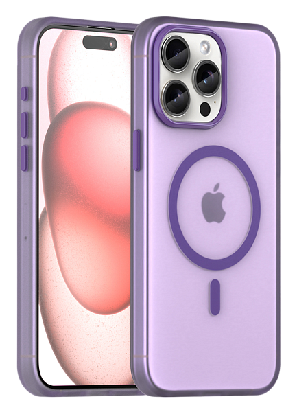 Чехол Caseport Frosted Magnetic для iPhone 15 Pro, мягкий усиленный с MagSafe, фиолетовый